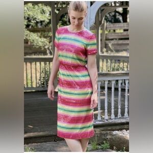 J Crew Dress Women's Sz 2 Watermelon Sequined Lined A-line MIdi Sparke NWT $129